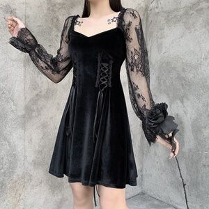 Dolls Kill Black Velvet Lace Mini Dress